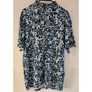 Bad Birdie Mens XL Blue White Abstract Floral Camo Golf Polo Shirt Short Sleeve